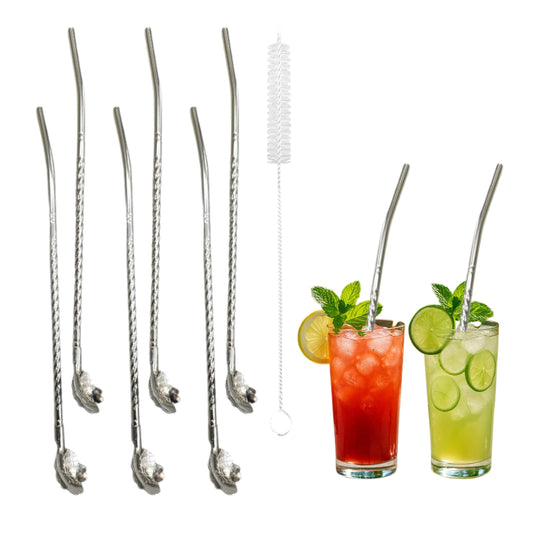 Premium Stainless Steel Spoon Straws Set - Silver-Spoon
