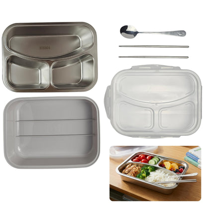 Stainless Steel Lunch Box with 3 Compartments - Grey Lunch box collection SOBHYS - UAE