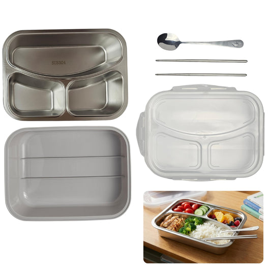 Stainless Steel Lunch Box with 3 Compartments - Grey