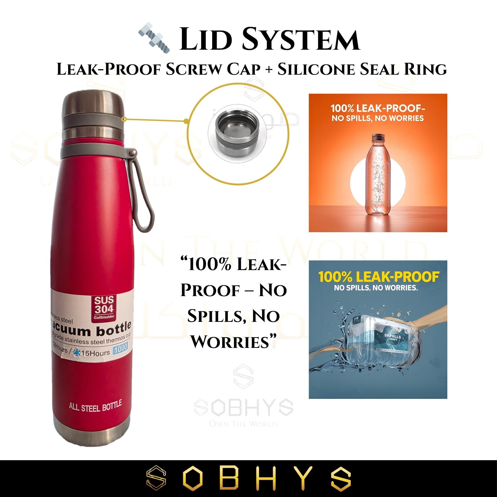 Stainless Steel Insulated Bottle Hot & Cold Flask - Red Drinkware collection SOBHYS - UAE