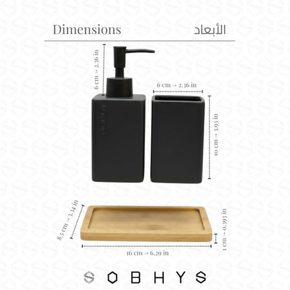 Ceramic Bathroom Countertop Set with Bamboo Tray - Black Matte Bathroom decor collection SOBHYS - UAE