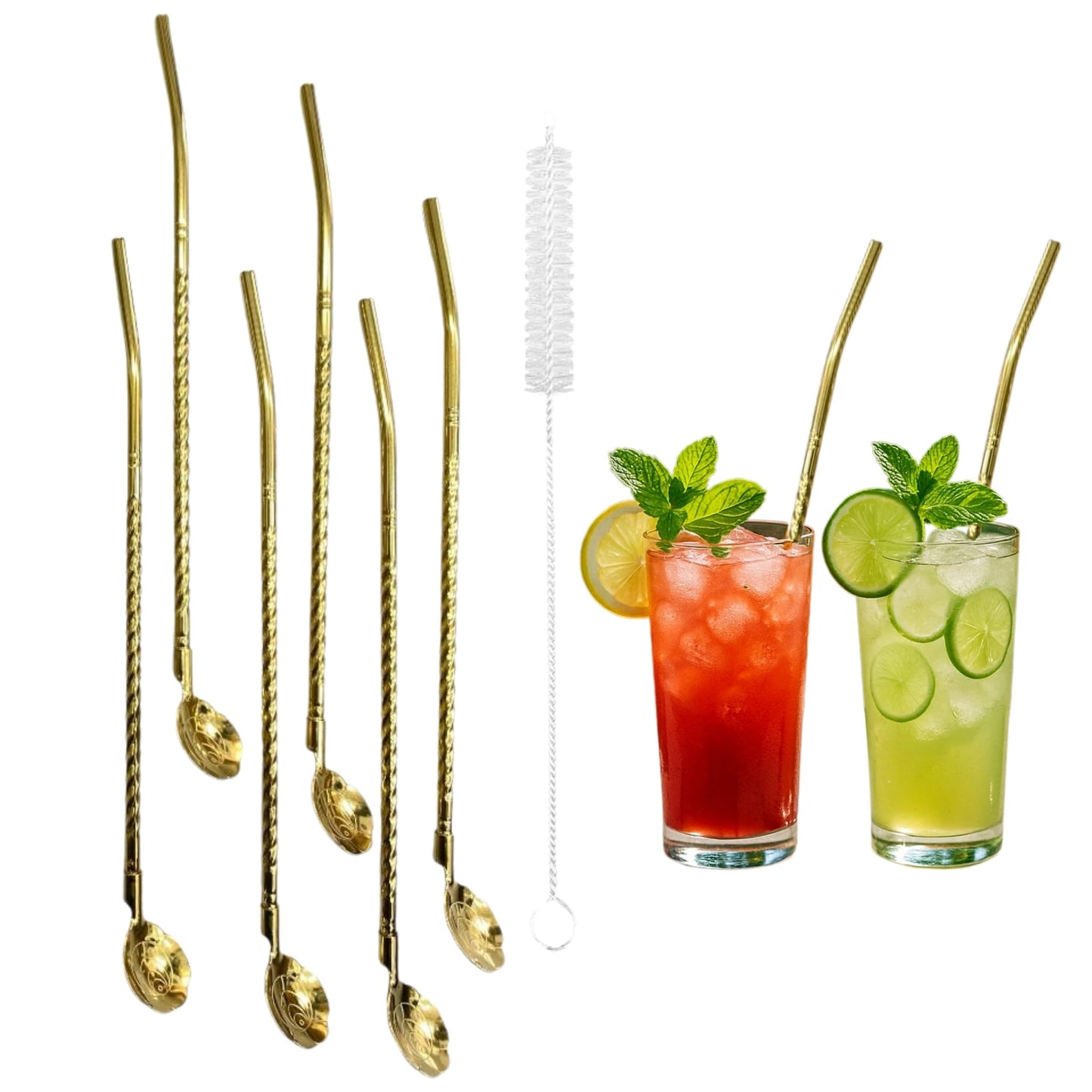 Premium Stainless Steel Spoon Straws Set - Golden-Spoon