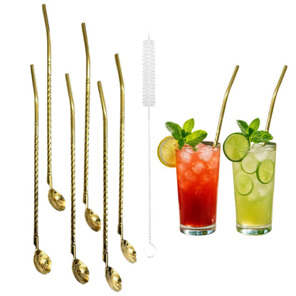 Premium Stainless Steel Spoon Straws Set - Golden-Spoon Straws collection SOBHYS - UAE