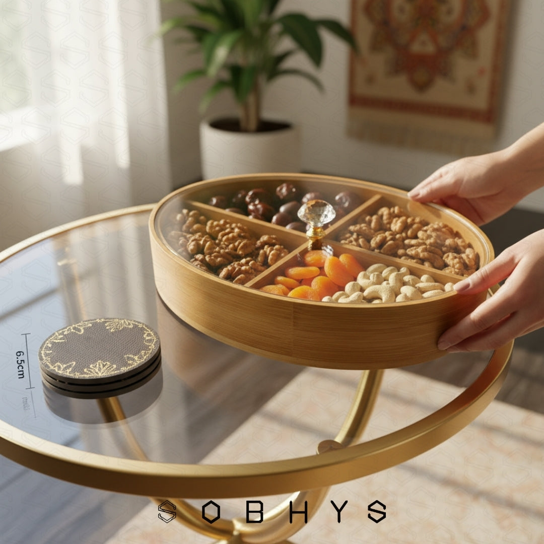 Deluxe Bamboo & Crystal Oval Hosting Tray (29cm)