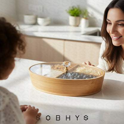 Deluxe Bamboo & Crystal Oval Hosting Tray (29cm)