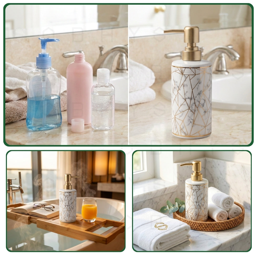 Ceramic Soap Dispenser – Golden Marble