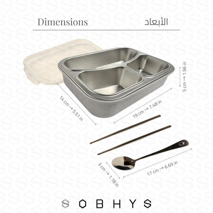 Stainless Steel Lunch Box with 3 Compartments - Grey Lunch box collection SOBHYS - UAE