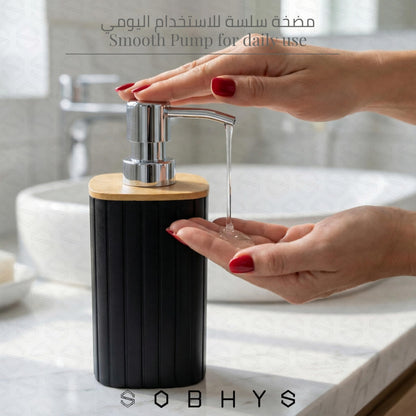 Ribbed Bamboo Soap Dispenser with Natural Bamboo Lid - Black Drinkware collection SOBHYS - UAE
