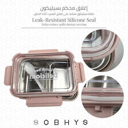 Stainless Steel Lunch Box with Removable Inner Tray - Blush Pink Lunch box collection SOBHYS - UAE