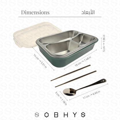 Stainless Steel Lunch Box with 3 Compartments - Green Lunch box collection SOBHYS - UAE