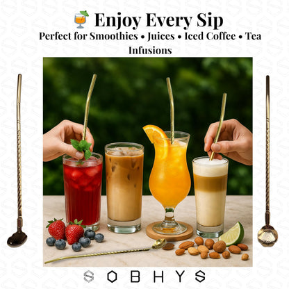 Premium Stainless Steel Spoon Straws Set - Golden-Spoon Straws collection SOBHYS - UAE
