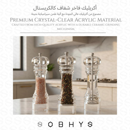 Acrylic Salt & Pepper Grinder 18.5cm - Clear Kitchen Essentials SOBHYS - UAE