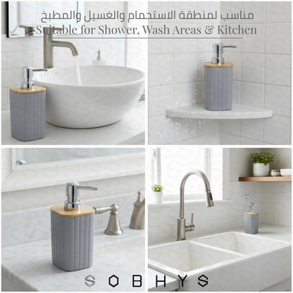 Ribbed Bamboo Soap Dispenser with Natural Bamboo Lid - Gray Drinkware collection SOBHYS - UAE