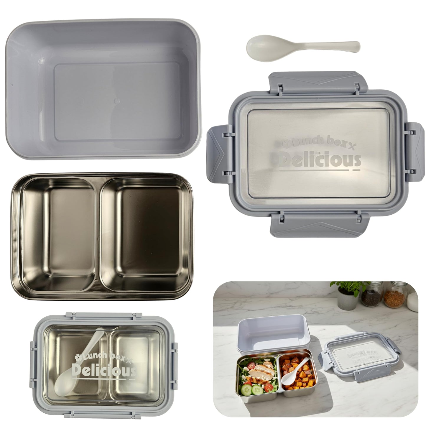 Stainless Steel Lunch Box with Removable Inner Tray - Light Blue