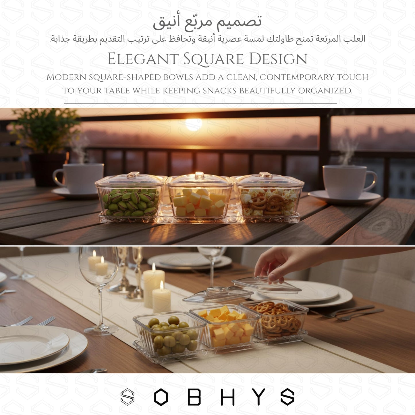 Acrylic serving set - 3 Squaare Bowl