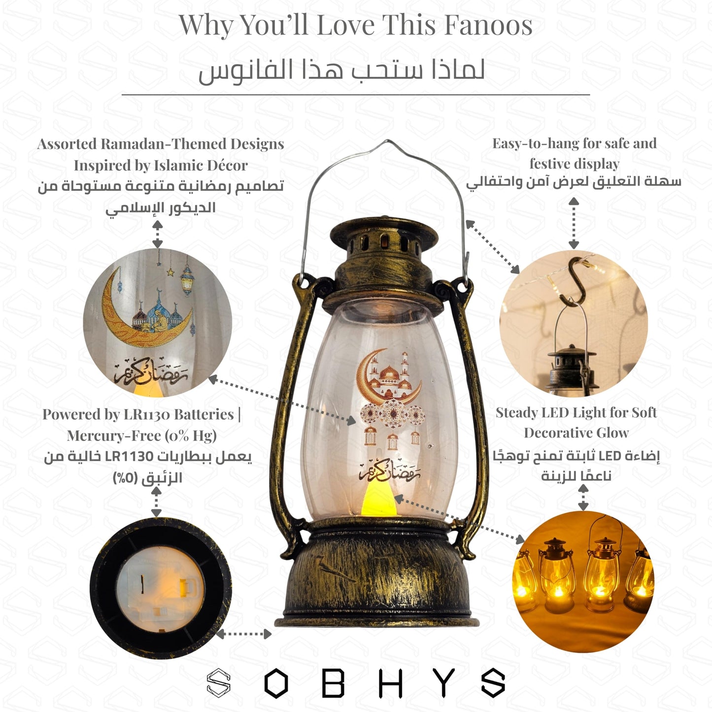 Mini Ramadan Fanoos Lantern - Gold