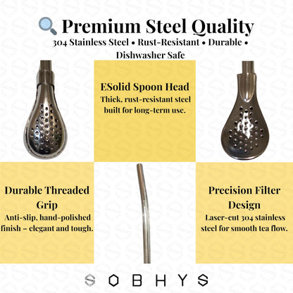Premium Stainless Steel Spoon Straws Set - Silver-S- filter Straws collection SOBHYS - UAE