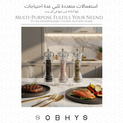 Acrylic Salt & Pepper Grinder 18.5cm - Clear Kitchen Essentials SOBHYS - UAE