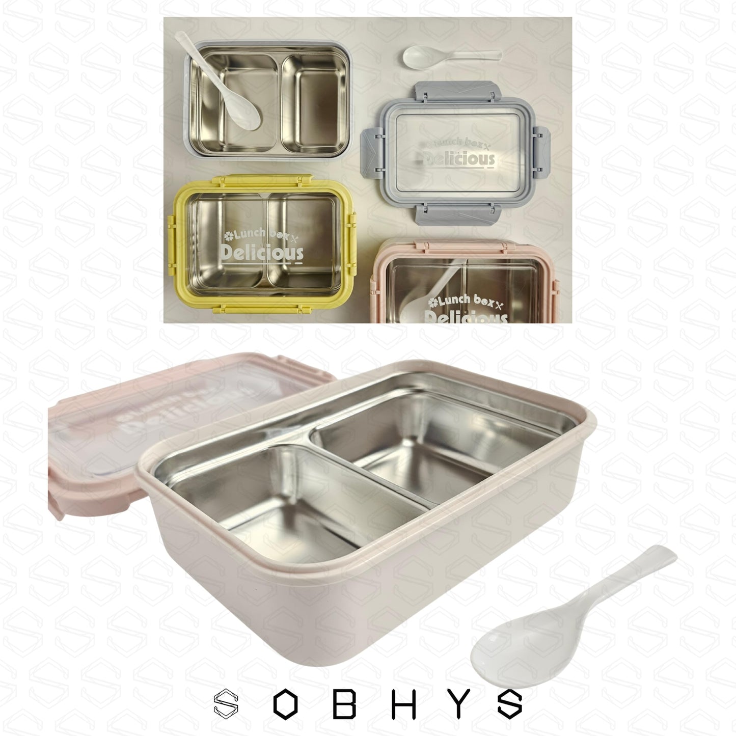 Stainless Steel Lunch Box with Removable Inner Tray - Blush Pink
