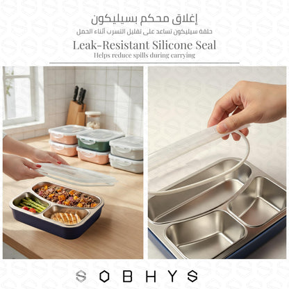 Stainless Steel Lunch Box with 3 Compartments - Grey Lunch box collection SOBHYS - UAE