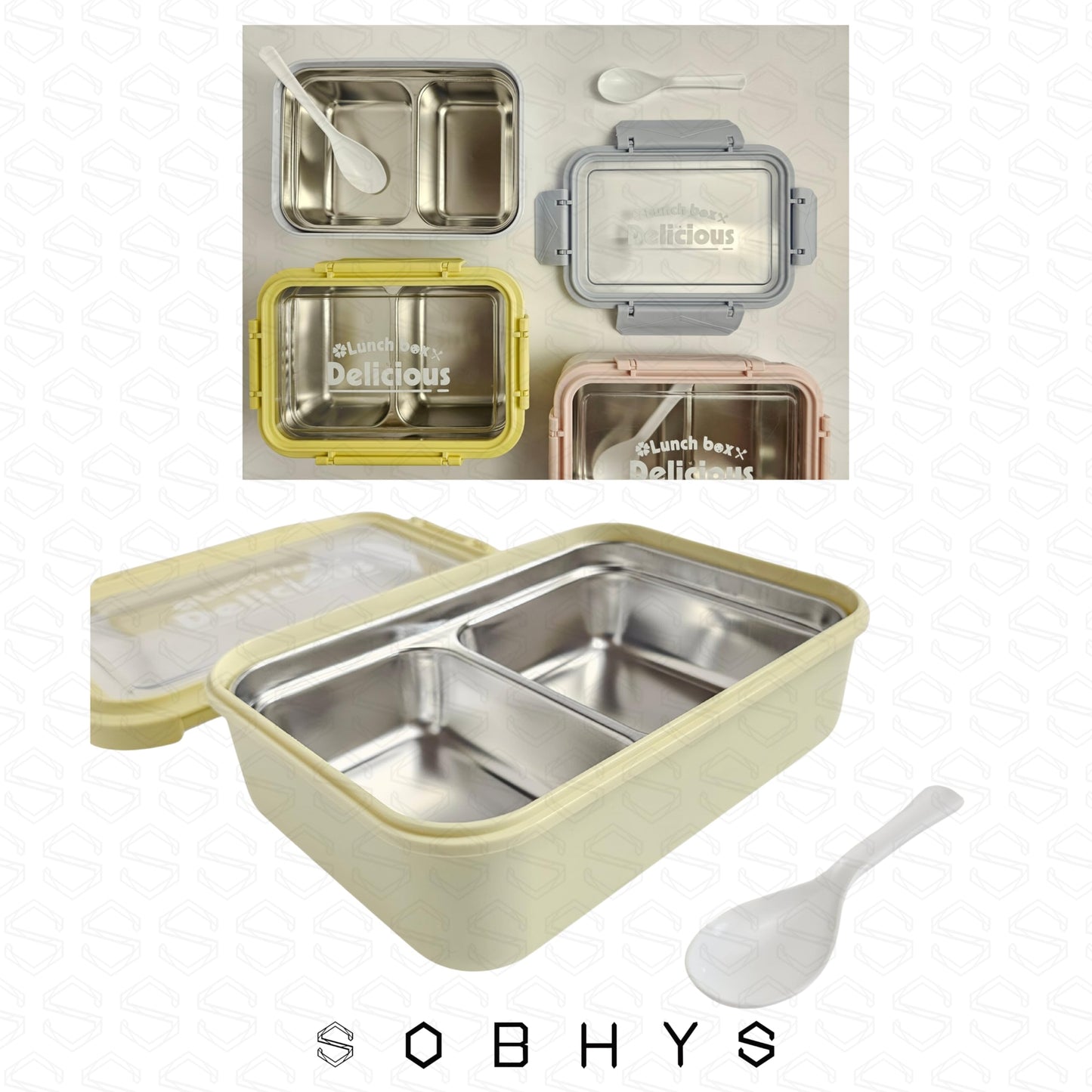 Stainless Steel Lunch Box with Removable Inner Tray - Soft Yellow
