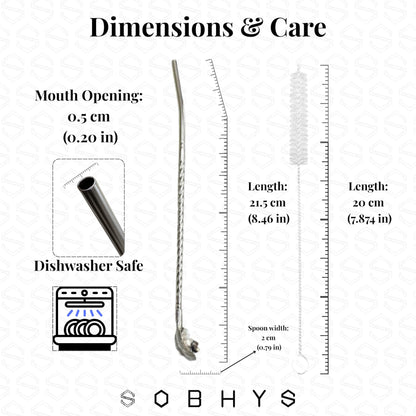 Premium Stainless Steel Spoon Straws Set - Silver-Spoon Straws collection SOBHYS - UAE