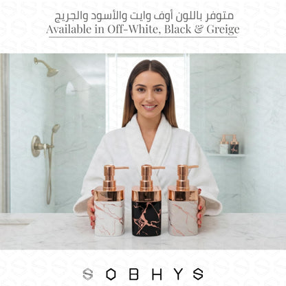 Marble Soap Dispenser with Rose Gold Pump - Off-White Drinkware collection SOBHYS - UAE