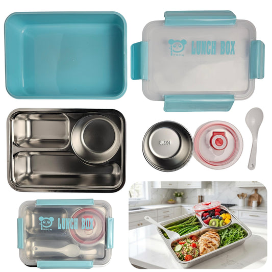 Stainless Steel Lunch Box with Removable Inner Tray - Blue