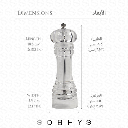 Acrylic Salt & Pepper Grinder 18.5cm - Clear Kitchen Essentials SOBHYS - UAE