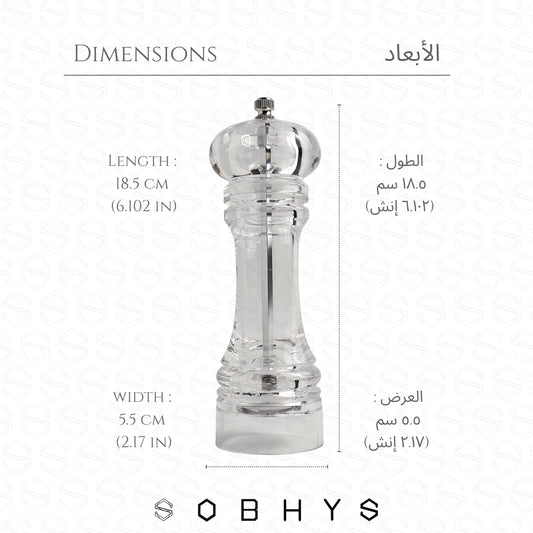 Acrylic Salt & Pepper Grinder 18.5cm - Clear