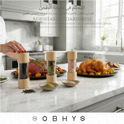 Wood and Acrylic Salt and Pepper Grinder - Natural Wood Kitchen Essentials SOBHYS - UAE