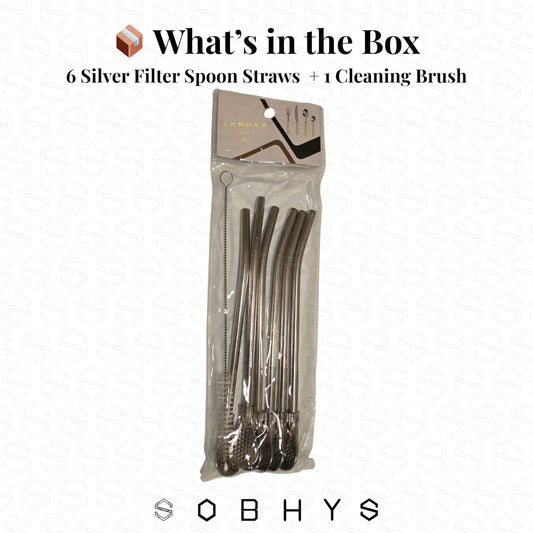 Premium Stainless Steel Spoon Straws Set - Silver-S- filter Straws collection SOBHYS - UAE