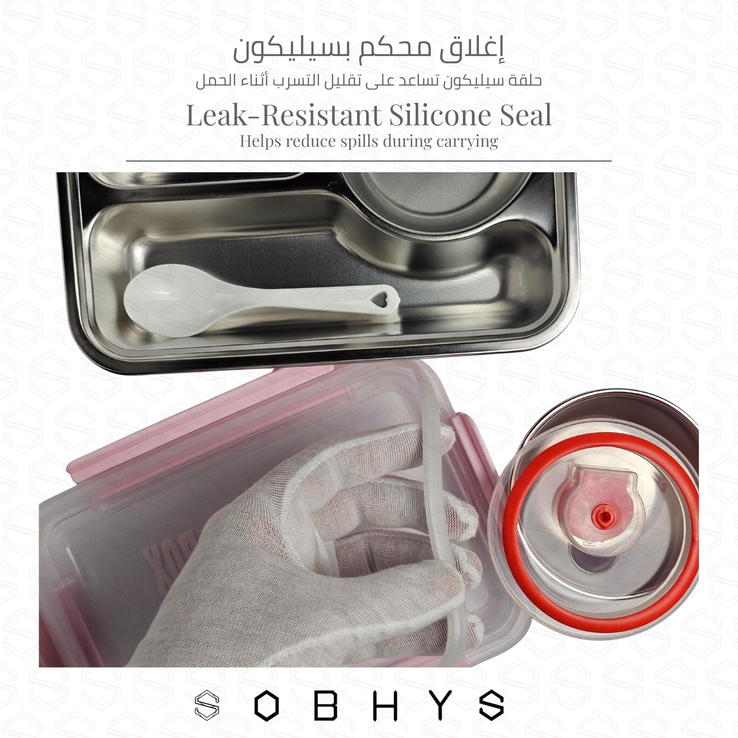 Stainless Steel Lunch Box with Removable Inner Tray - Pink