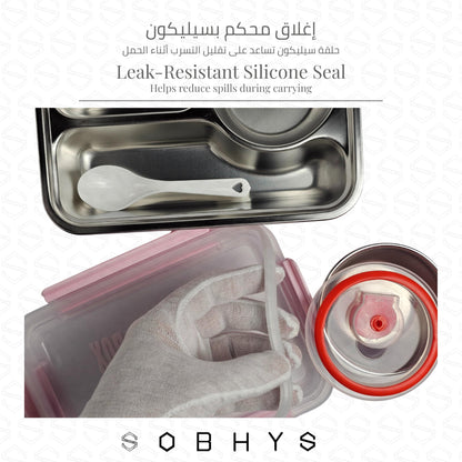 Stainless Steel Lunch Box with Removable Inner Tray - Pink Lunch box collection SOBHYS - UAE