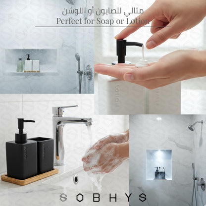 Ceramic Bathroom Countertop Set with Bamboo Tray - Black Matte Bathroom decor collection SOBHYS - UAE