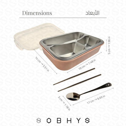 Stainless Steel Lunch Box with 3 Compartments - Blush Beige Lunch box collection SOBHYS - UAE