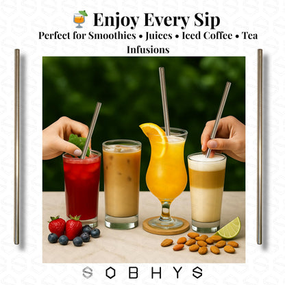 Premium Stainless Steel Spoon Straws Set - Silver-Straight Straws collection SOBHYS - UAE