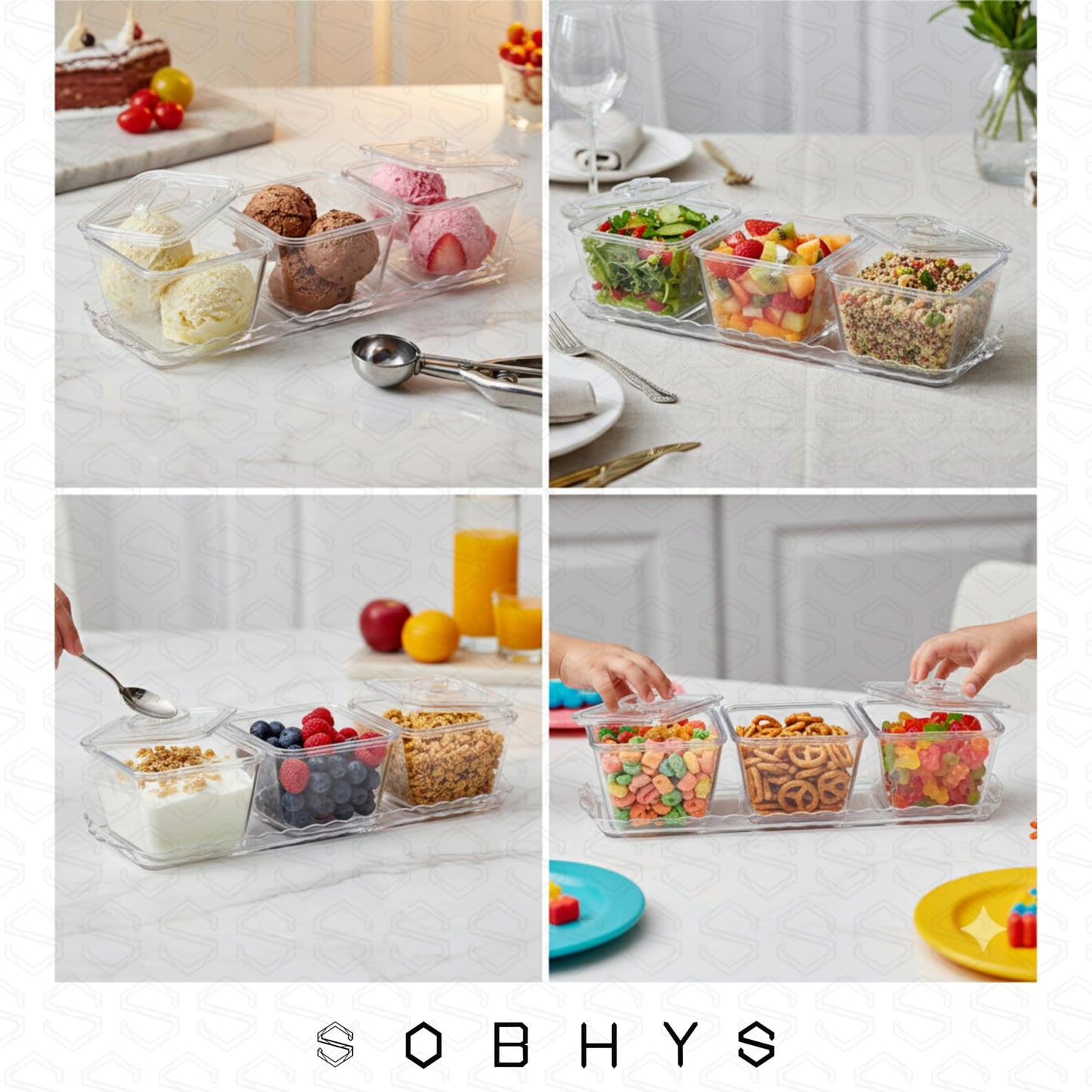 Acrylic serving set - 3 Squaare Bowl