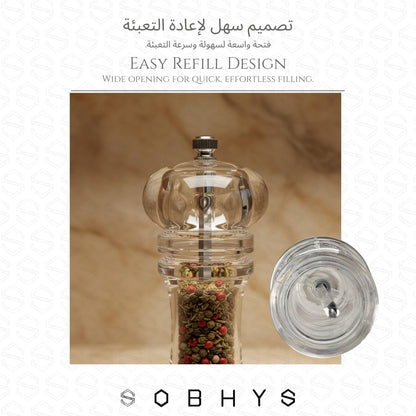 Acrylic Salt & Pepper Grinder 18.5cm - Clear Kitchen Essentials SOBHYS - UAE