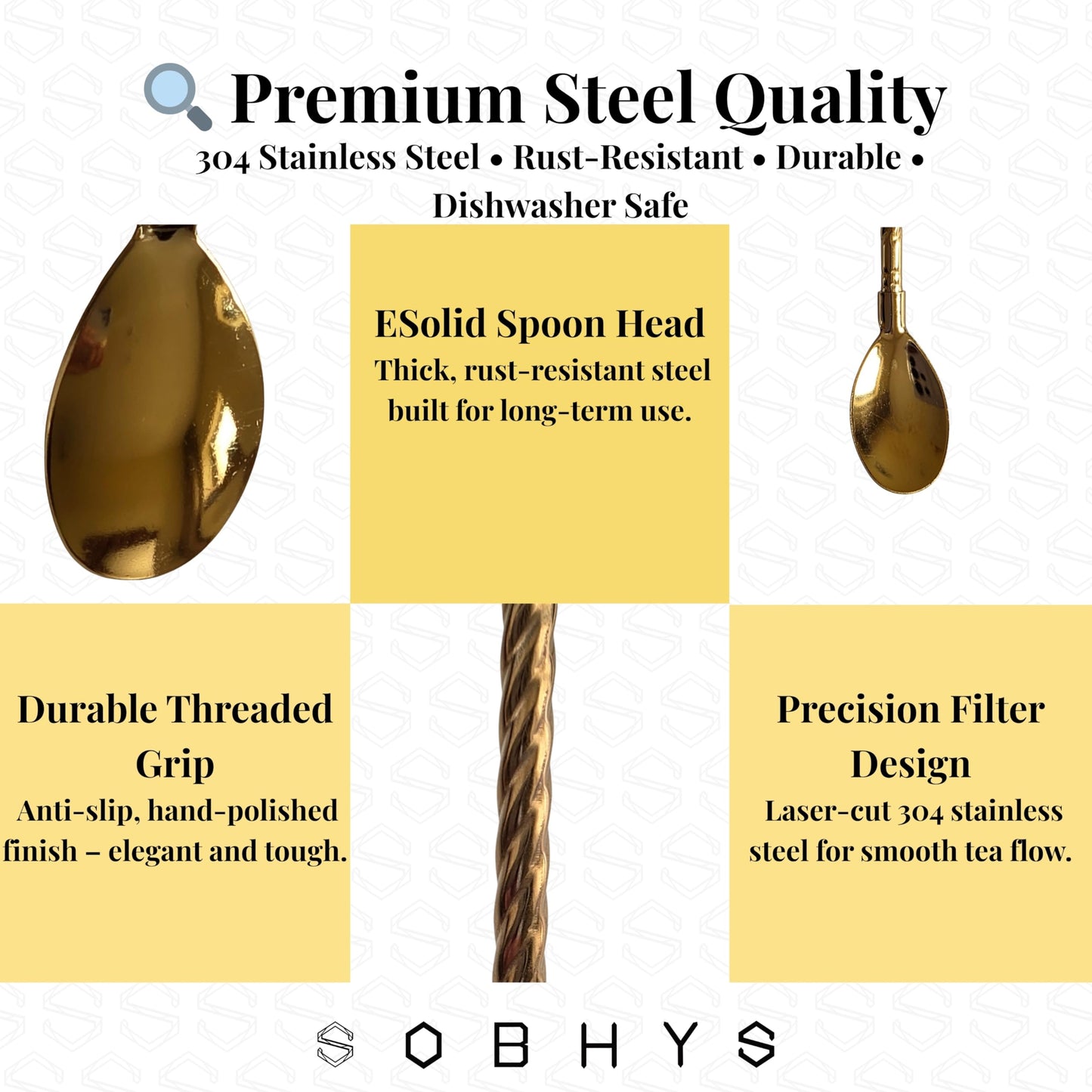 Premium Stainless Steel Spoon Straws Set - Golden-Spoon