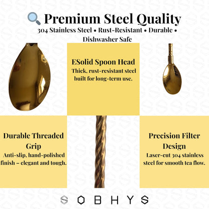Premium Stainless Steel Spoon Straws Set - Golden-Spoon Straws collection SOBHYS - UAE