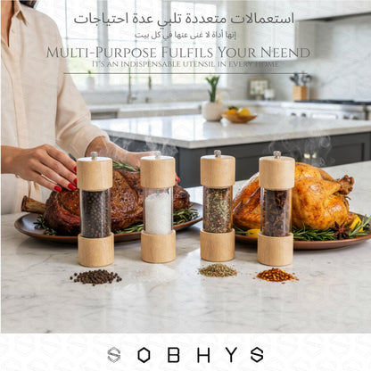 Wood and Acrylic Salt and Pepper Grinder - Natural Wood Kitchen Essentials SOBHYS - UAE