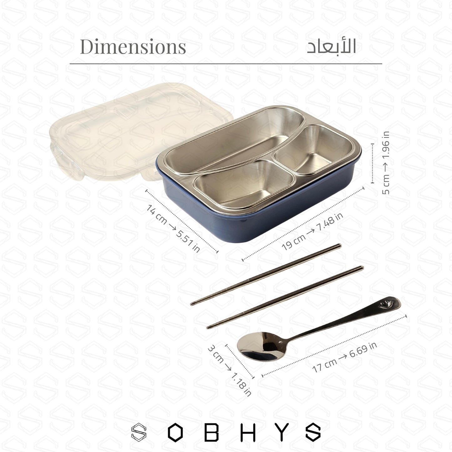 Stainless Steel Lunch Box with 3 Compartments - Blue