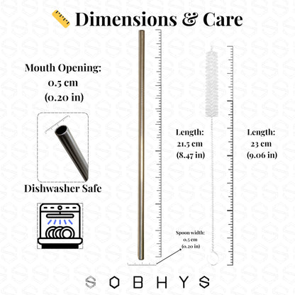 Premium Stainless Steel Spoon Straws Set - Silver-Straight Straws collection SOBHYS - UAE