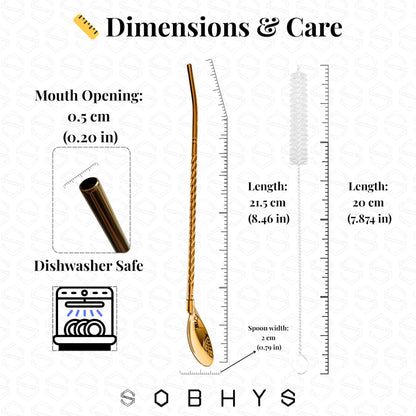 Premium Stainless Steel Spoon Straws Set - Golden-Spoon Straws collection SOBHYS - UAE