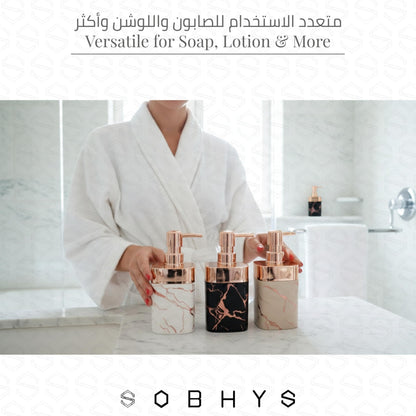 Marble Soap Dispenser with Rose Gold Pump - Off-White Drinkware collection SOBHYS - UAE