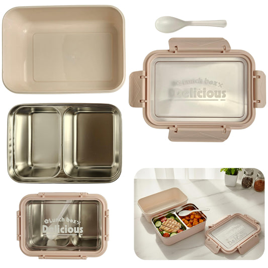 Stainless Steel Lunch Box with Removable Inner Tray - Blush Pink