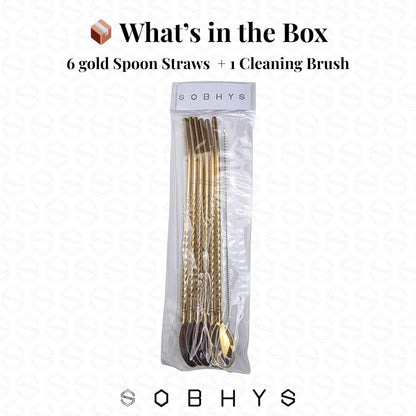 Premium Stainless Steel Spoon Straws Set - Golden-Spoon Straws collection SOBHYS - UAE
