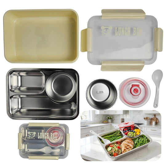 Stainless Steel Lunch Box with Removable Inner Tray - Yellow