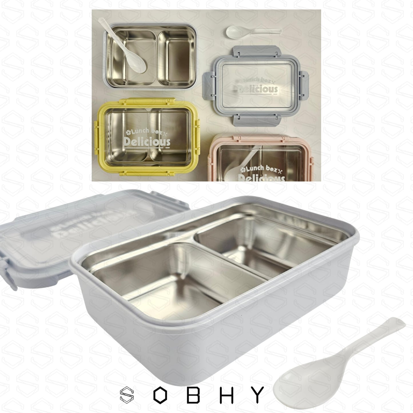 Stainless Steel Lunch Box with Removable Inner Tray - Light Blue